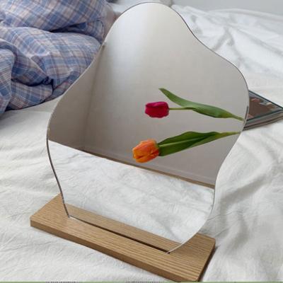 China Fashion Korean Style Personalized Irregular Shaped Wooden Table Makeup Mirror for sale