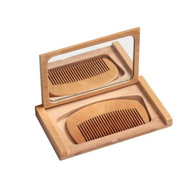 China No Decorative And Antique Mini Wooden Custom Small Pocket Retro Folding Cosmetic Mirror With Comb for sale