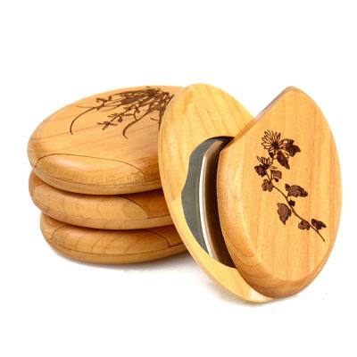 China Double Sided Folding Outdoor Portable Rotatable Wooden Vintage Cosmetic Compact Mirror for sale