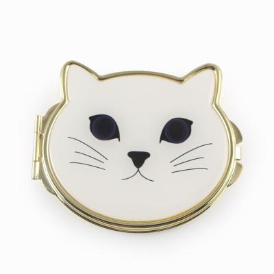 China Personalized Cute White Cat Face Metal Gold Double Pocket Side Mirror for sale