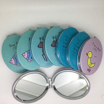 China Customized Design OEM Color Vegan PU Makeup Compact Pocket Enlarging Leather Mirror for sale