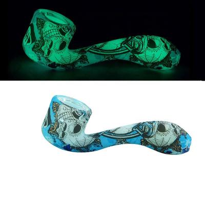 China Casual Glow In The Dark Creative Printed Weed Silicone Smoking Pipes With Glass Bowl for sale