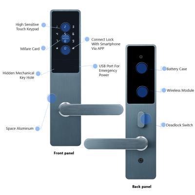 China Stainless Steel Hotel Home Access Control Maindoor Tuya Wifi Smart Door Lock for sale