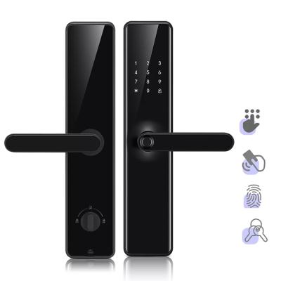 China Full Automatic Biometric Smart Home Phone Black Automatic Smart Biometric High Security WIFI Passcode Door Lock Fingerprint Office Apartments Hotel Base Cloud for sale