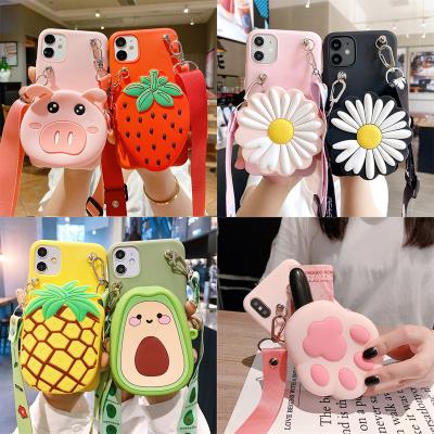 China Cute Soft Animals Wallet Case For iPhone Samsung Huawei Xiaomi Nokia Moto OPPO VIVO Realme Oneplus LG Cover With Lanyard 6 6S 7 8 Plus X XS XR 11 12 Pro Max for sale