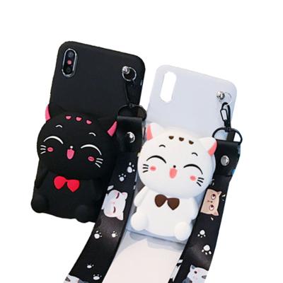 China Cartoon Wallet Soft Phone Case For iPhone Samsung Huawei Xiaomi Nokia Moto LG OPPO VIVO Realme Oneplus Cover With Lanyard 6 6S 7 8 Plus X XS XR 11 12 Pro Max for sale