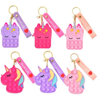 China Fashion Rainbow Unicorn Bag Fidget Sensory Toy Push Bubble Snaps, Cute Horse Bubble KEY Chain Purse For Kids for sale