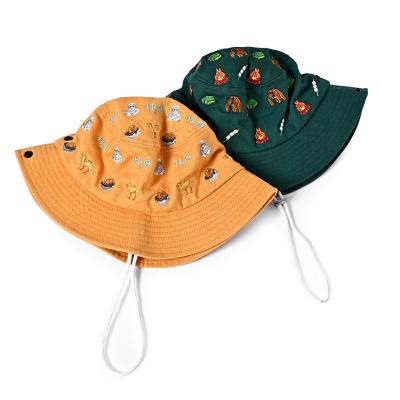 China SUN PROTECT Custom Wholesale Bucket Hats Summer Twill Bucket Hat Cute Embroidery Fisherman Child Bucket Hat Children Logo for sale