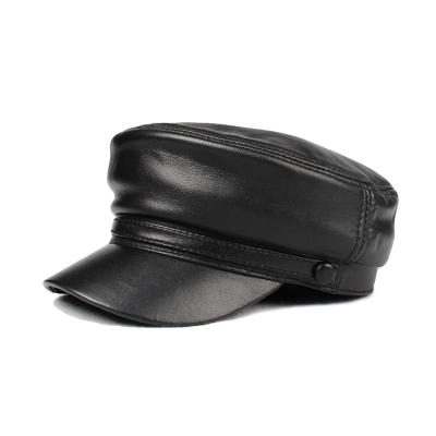 China Waterproof Wholesale Fiddler Hat Simple Black Leather Peaked Hats for sale