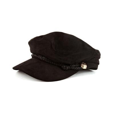 China JOINT Plain Black Rope Decorated Mens Wearing Cotton Greek Fiddler Fisherman Hat Cap for sale