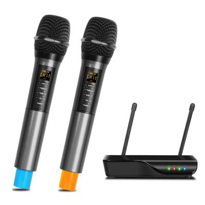 China Protable Microphone Wholesale Handheld Microphone UHF Dual Channel Wireless Microphone System for sale