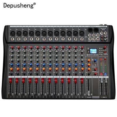 China Professional Effect Depusheng DX12 Mixer Console 48V Phantom Power USB MP3 Input DJ Sound 12 Channel Audio Mixer for sale