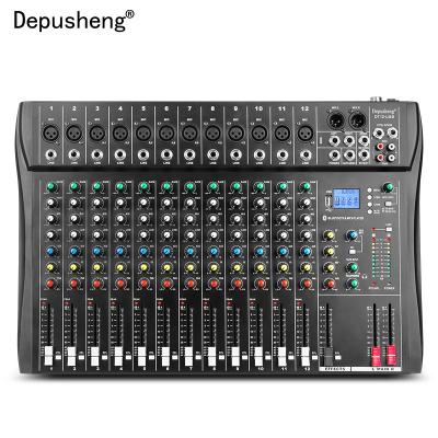 China Depusheng DT12 Delay/Repeat Professional DJ Mixing Sound Console 48V to Power 12 Phantom Channel Audio Mixer for sale