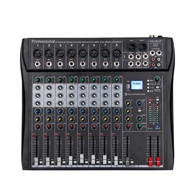 China Outdoor Activities Depusheng DT8 Professional DJ Mixing USB Input 48V Performance 8 Channel Audio Mixer for sale