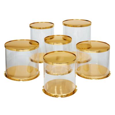 China Handmade Disposable Plastic Gold Long Cylinder Cake Box Transparent Large Clear Round Cake Box for sale