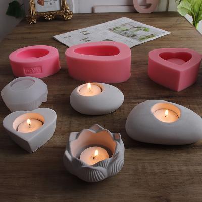 China LOVE'N LV350F Diy Aromatherapy Gypsum Love Shaped Mold Viable Handmade Concrete Silicone Lotus Candle Holder Cement Mold for sale