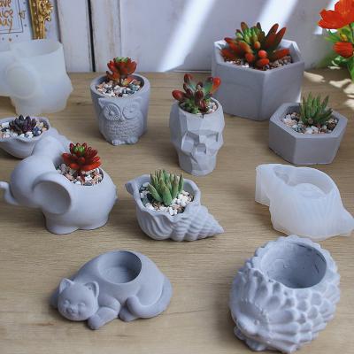 China LOVE'N LV591F Plant Pattern Conch Cement Flower Pot Disposable Handmade Silicone Large Mold For Concrete Planter for sale