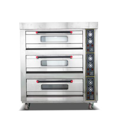 China Baking Industrial electric Oven Control 3 Deck 6 Trays Bakery Equipment for Sale Frozen Pizza Silver Steel Cake Stainless Milk à venda