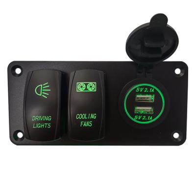 China Waterproof 12V/24V 2 Strip Marine Boat 5Pin Rocker Switch ON-OFF LED 4.2A Dual USB Car Charger Switch Panel for sale