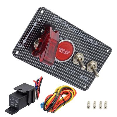 China Toggle 3 Point Car Ignition Start Push Button Engine Switch Car Carbon Fiber ON-OFF Racing Switch Panel for sale