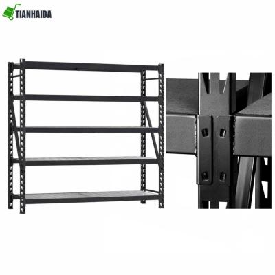 China Corrosion Protection Black Powder Coated Finish 5 Shelf Wire Platform Welded Unit Warehouse Steel Shelving Shelving Units for sale