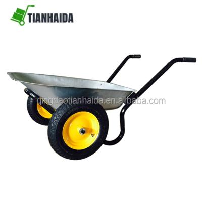 China EU hot sale wb6407 metal two wheel double wheel garden wheelbarrow for sale