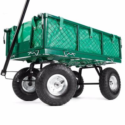 China 4 Wheel Garden Mesh Trolley Cart Wagon Hand Pull Heavy Duty Folding Steel Garden Cart for sale