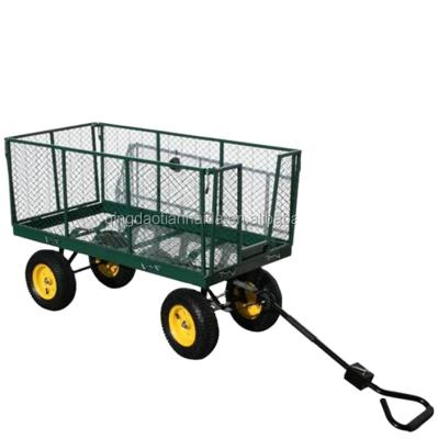 China Large Garden Mesh Cart Trolley Trailer Cart Heavy Duty Steel Lawn Dump Folding Utility Trailer for sale