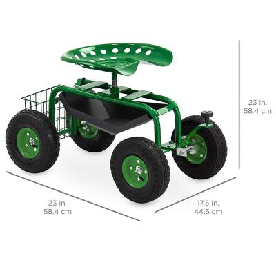 China Rolling Rolling Garden Seat Work Seat Cart With Tray Tool Garden Work Scooter Cart for sale