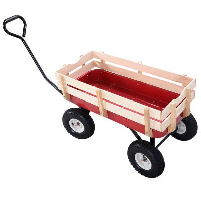 China Folding Outdoor Kids Pulling Garden Wagon Cart With Wooden Railing for sale