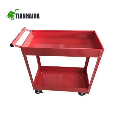 China Steel Utility Cart Tools 2 Shelves Storage Trolley Tool Cart Utility Cart with Swivel Casters for sale