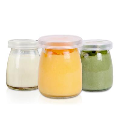 China 100ml 150ml 200ml 300ml glass jar eco-friendly cute glass pudding yogurt jam jar eco-friendly with lid for sale