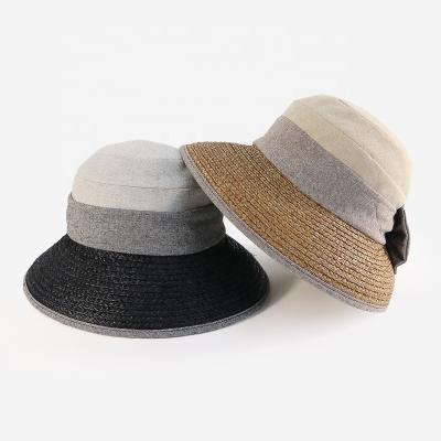 China Wholesale Fashion Korean Women's Summer Style Character Dongkuan Straw Bucket Hats With Bow Luxury Wide Brim for sale