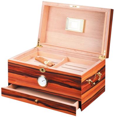 China Handmade wooden cigar box humidor with hygrometer and humidifier and drawer for sale