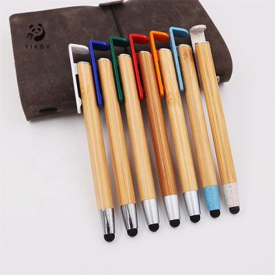 China Custom Wooden Promotional Bamboo Pen Pen With Logo Ballpen Stylus Bamboo Pen With Phone Plug for sale