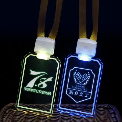 China Gift Acrylic Kids Show Bar Name Tag KTV Metal Loop RF LED Name Card Logo And Any Shape For Concert LED Vocal Light Lanyards for sale