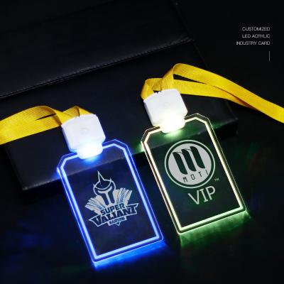 China Metal Buckle Christmas OEM Party Decorations Laser Engraved Acrylic Card Lanyard With Remote Control Function LOGO ID Any Shape Light Up for sale