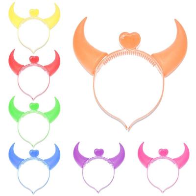 China ABS+ PS LED Light Up Horns Hair Band Halloween BEEF Horn LED Party Flashing Headband For Kids Park Store Sale for sale