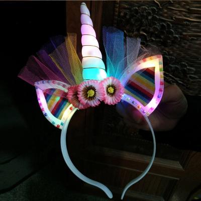 China Cheap New Design LED Unicorn Headband Festival Decoration Headband Christmas Party Favors Light Up LED Unicorn Ear Headband For Kids Birthday Party for sale