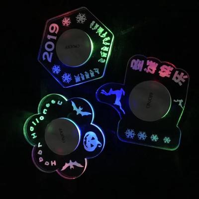 China Acrylic+ PVC Sticker LED Bottle Stickers Bottle Coaster With Sticker For Night Clubs Bars Bars Party Supplies Promotional Cheap LED Coaster for sale