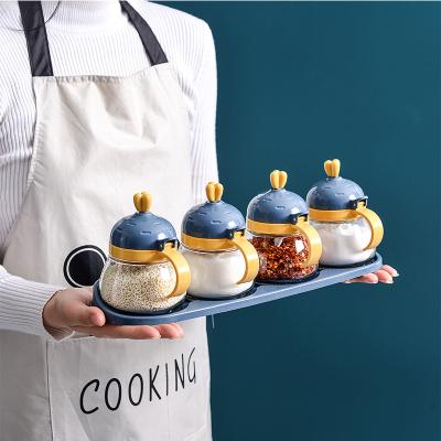 China Nordic Style Glass+PP Glass Salt Sugar Pepper Shaker Radish Spice Jar 4 Piece Set Seasoning Box for sale