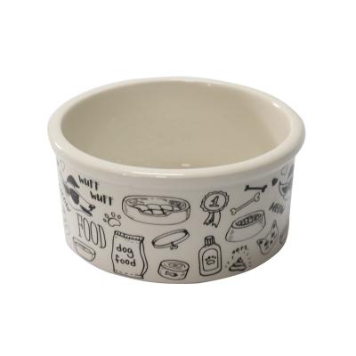 China Glossy Round Stocked Printing Ceramic Pet Bowl Non-Toxic Harmless Water Food Feeding Bowl for sale