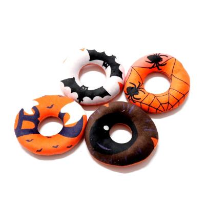 China Halloween Festival Stocked Spider Printing Donut Pet Plush Toys with Squeaker Inside for Dog Cats for sale