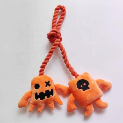 China Factory Wholesale Cheap Stocked Halloween Pet Printing Plush Rope Toy With Squeaker For Small Dog Cats for sale