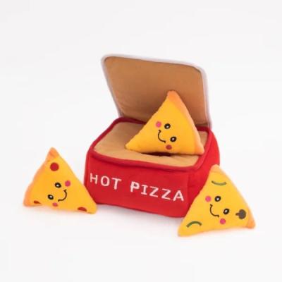 China New factory design stocked pet skin and game IQ toy 4-1squeaky plush toys pizza donut toy for sale