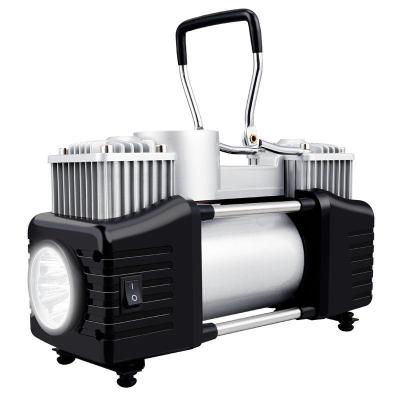 China Emergency Light Car Air Compressor DC 12v With Tire Pump Factory Price Double Cylinder Auto Car Air Compressor Air Inflator For Truck for sale