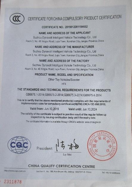 CCC - Suzhou Dynavolt Intelligent Vehicle Technology Co., Ltd.