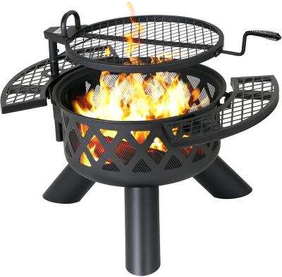 China 2-In-1 Outdoor Wood Burning Steel BBQ Grill Portable Fire Pit With Spark Screen Cover for sale