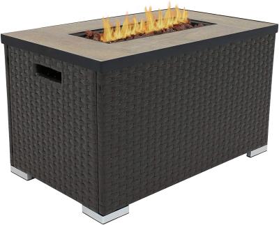 China Resin Wicker Propane Outdoor Gas Firepit With Stainless Steel Burners for sale