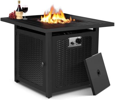 China Rattan Style Outdoor Gas Firepit 28'' Square Patio Propane Gas Black for sale